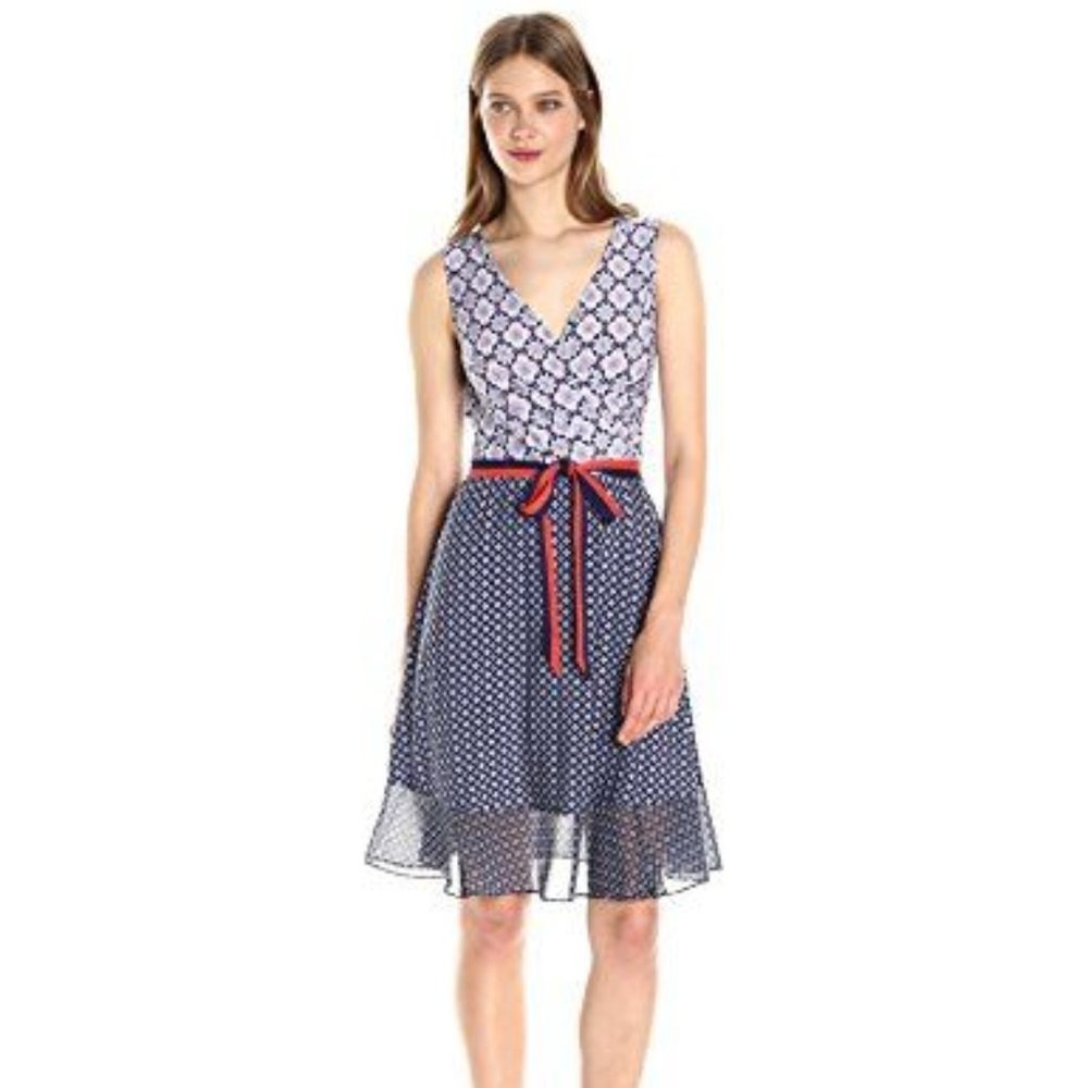 Donna Morgan Women's Wrap Front Dress with Combo P